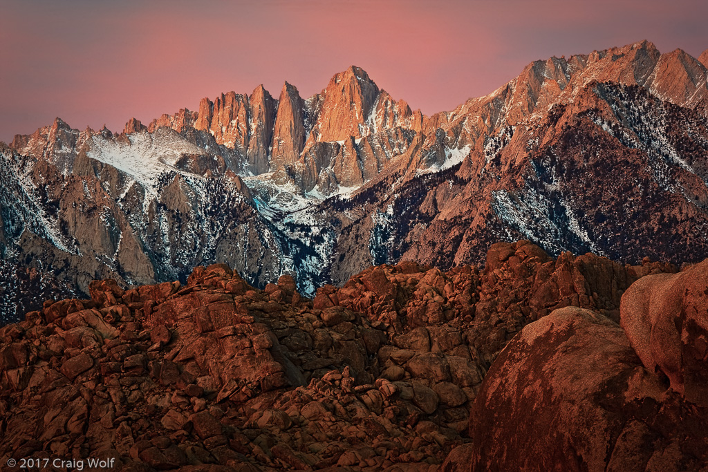 Mt. Whitney Sunrise with the Alabama Hills in the foreground